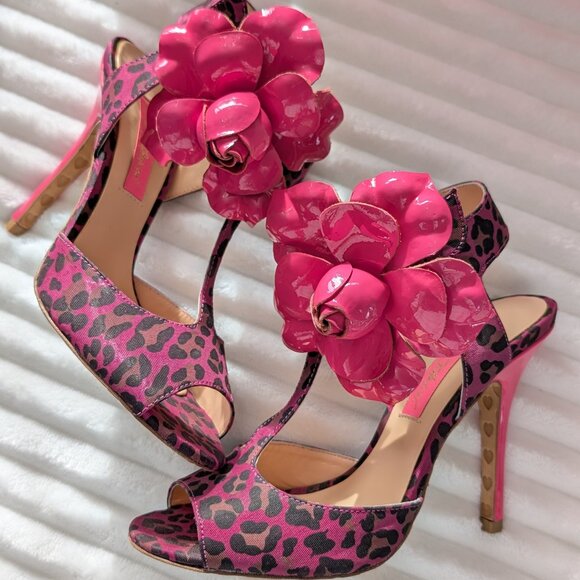 Betsey Johnsons Hot Pink Leopard Heels 7 - Picture 1 of 6